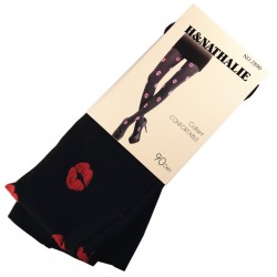 Pack de 2 Collants Confort Motif Kiss 90DEN Noir