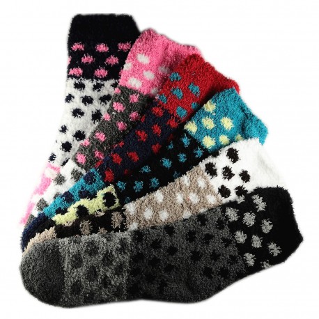 Pack de 6 Paires Chaussettes Chaudes Assorties Polaire Motif Petit Pois T.U.