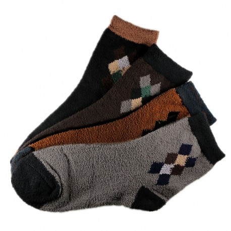 Pack de 4 Paires Chaussettes Chaudes Assorties Polaire Motif Losange T.U.