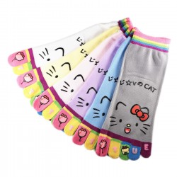 Pack de 6 Paires Socquettes à doigts CHAT Love Cat Assorties T.U.