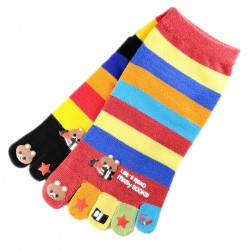 Pack de 6 Paires Socquettes à doigts à rayures Nounours Assorties T.U.