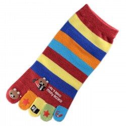 Pack de 2 Paires Socquettes à doigts à rayures Nounours Rouge T.U.