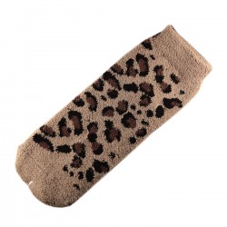 Pack de 2 Paires Chaussettes Chaudes Polaires Motif Panthère Brun T.U.