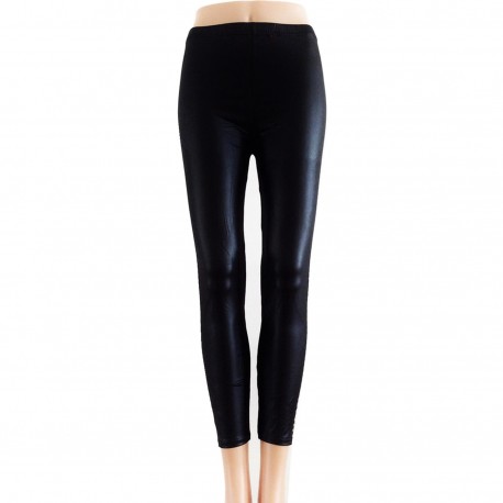 Leggings Style Cuir avec Bouton